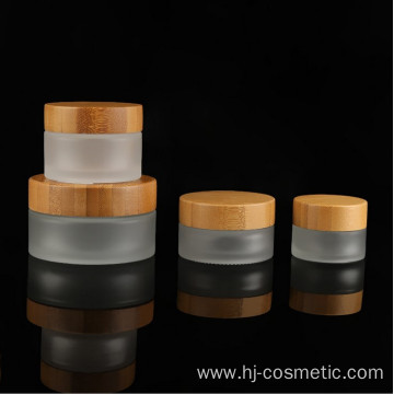 5g 15g 30g 50g 100g wholesale cosmetic containers face cream frosted clear glass Jar with bamboo lid